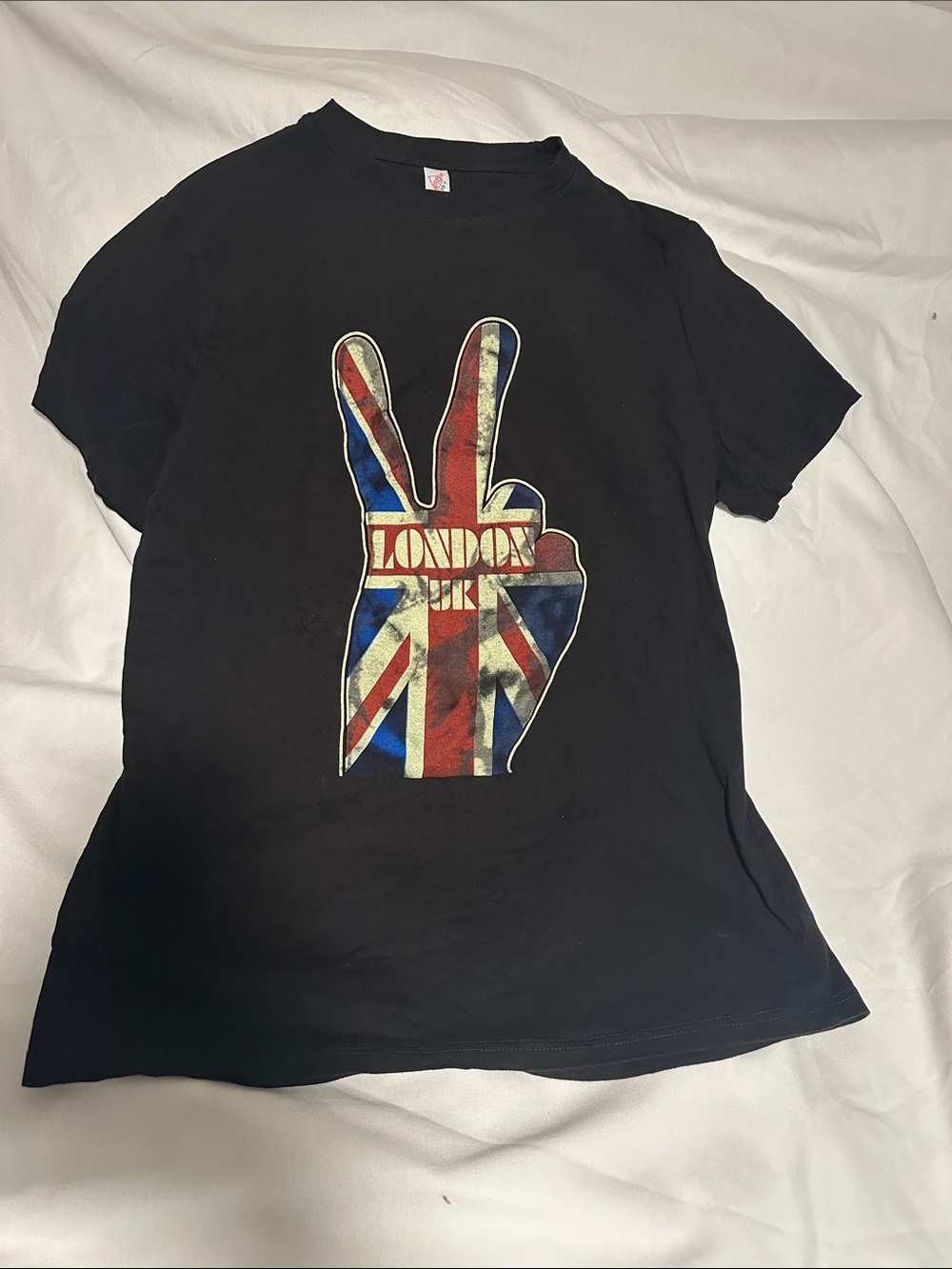 triangl swimwear Black Short Sleeve Tee with Union Jack Peace Sign